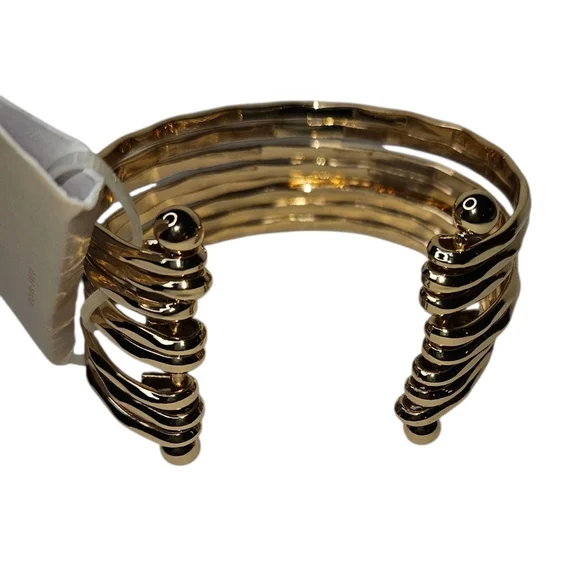 14th & Union Gold-Tone Hammered Cuff Bracelet, 2.5" Wide, NWT - Picture 3 of 7